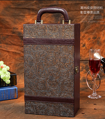 现货凤尾纹双支装红酒礼盒包装盒葡萄酒箱子高档葡萄酒皮盒定制